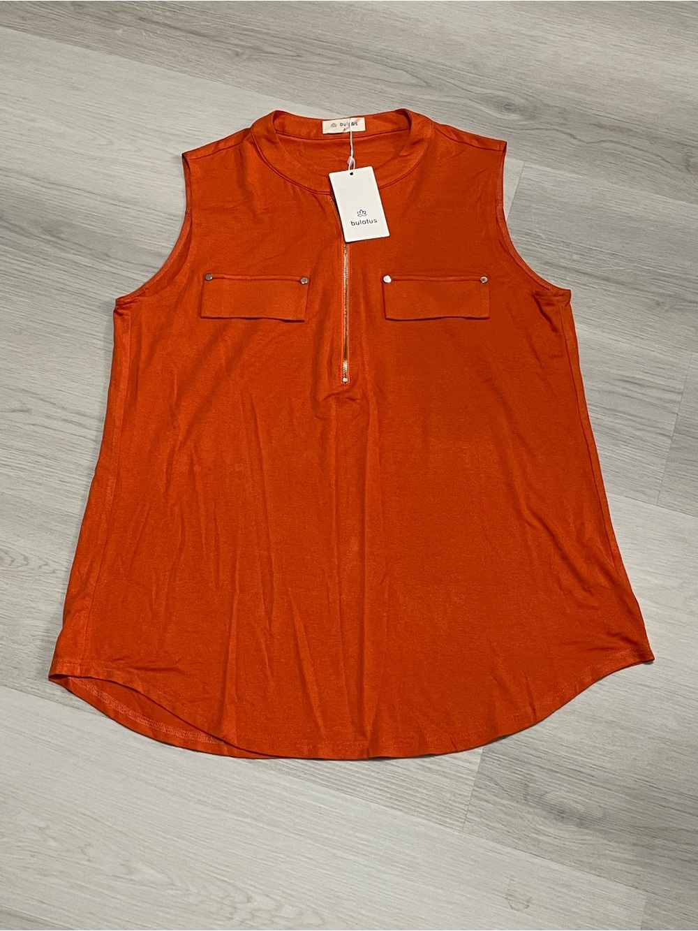 Sleeveless Zip-Front Shell Top in Burnt Orange